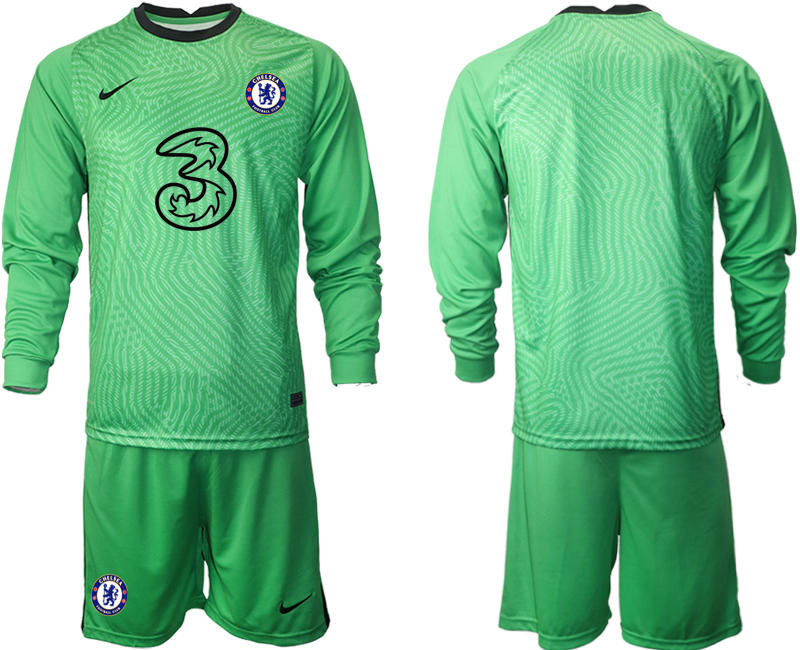 Men 2021 Chelsea green goalkeeper long sleeve soccer jerseys->chelsea jersey->Soccer Club Jersey